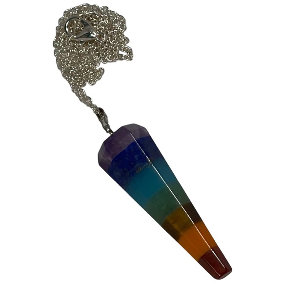Rainbow Layered Faceted Pendulum Stone Pendant Necklace LGBTQ Pride Hippie NEW - Picture 3 of 13